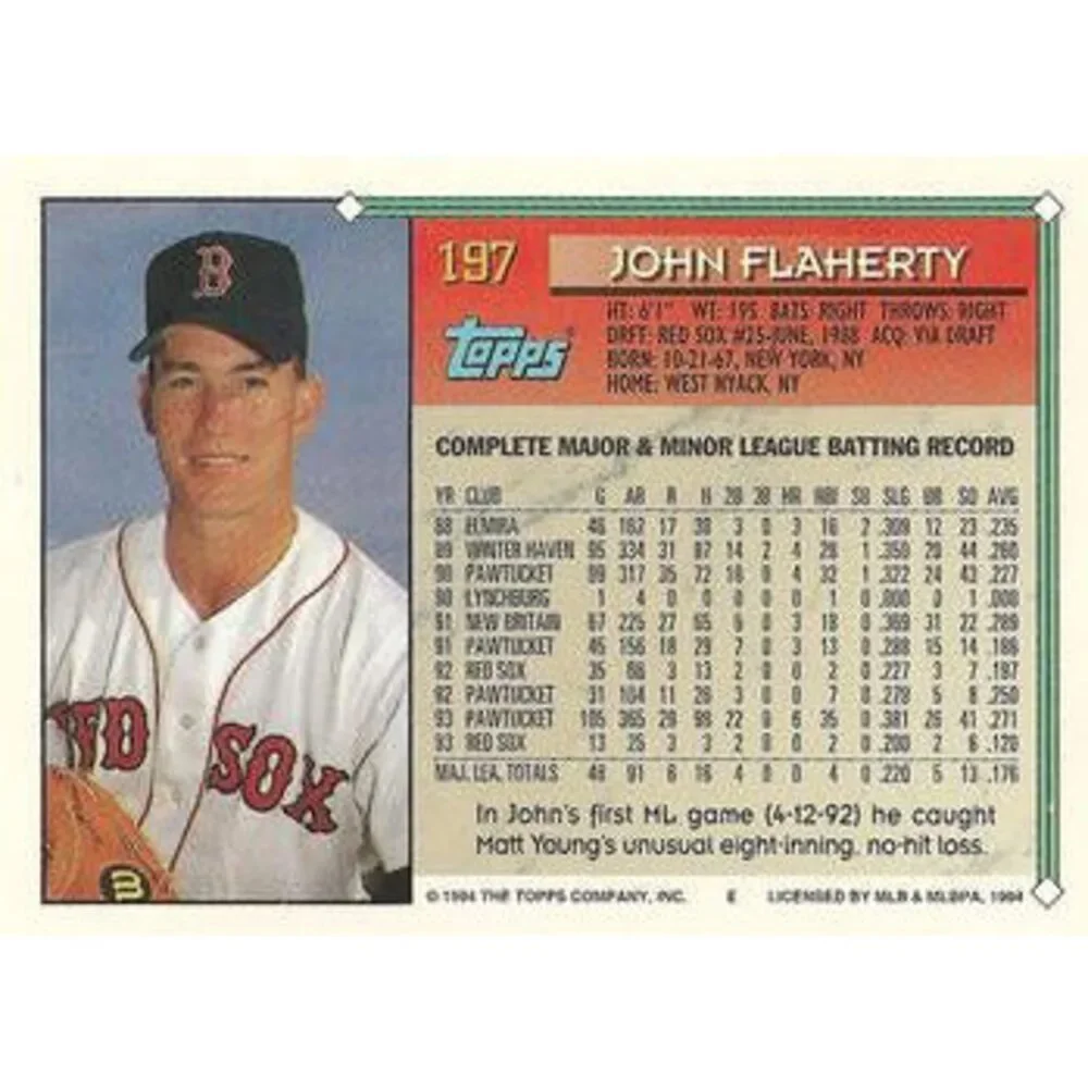 1994 Topps John Flaherty # 197 Boston Red Sox
